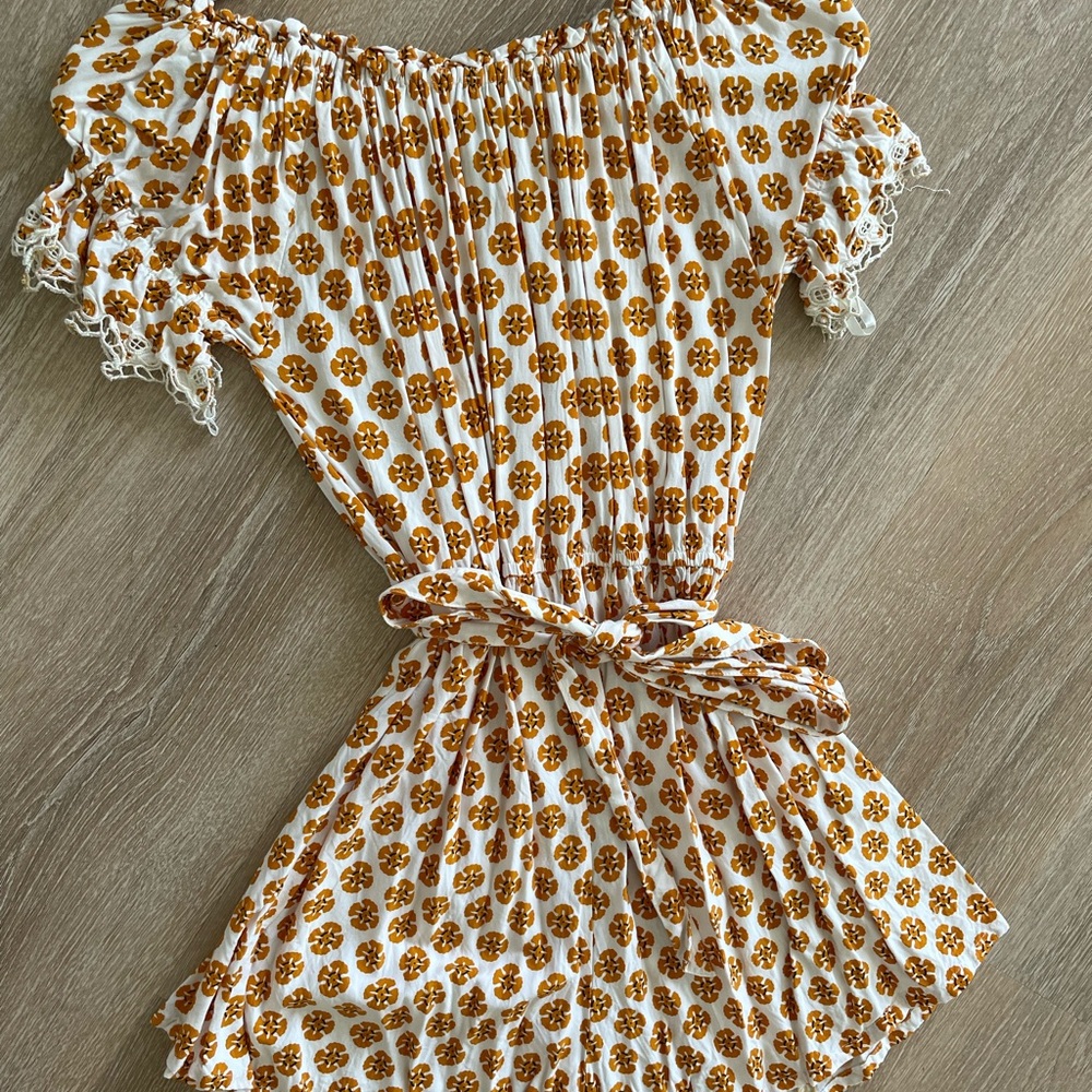 Cleobella Floral Romper off shoulder Cream and Orange
